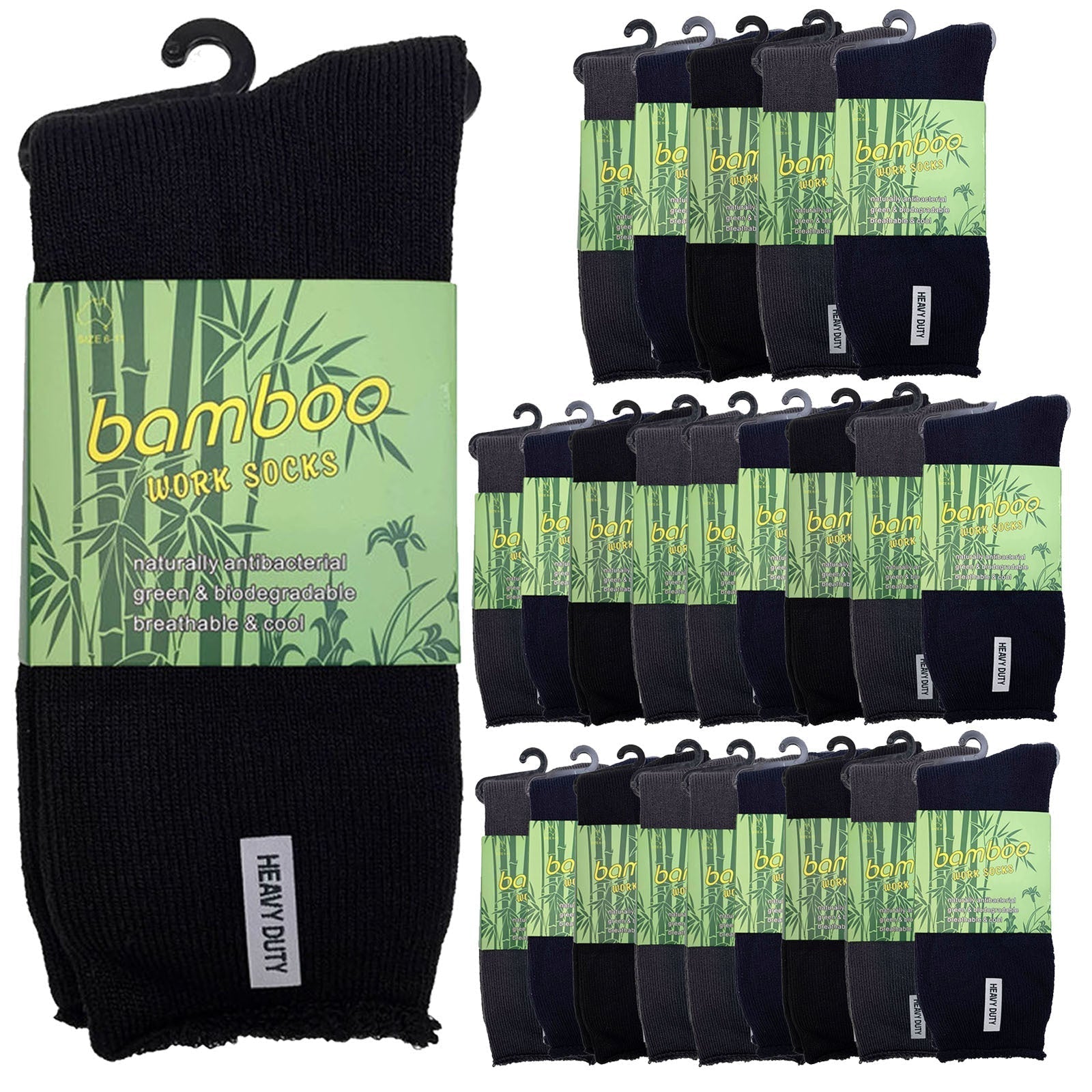 24 Pairs PREMIUM BAMBOO SOCKS Mens Heavy Duty Thick Work Socks Cushion BULK-5