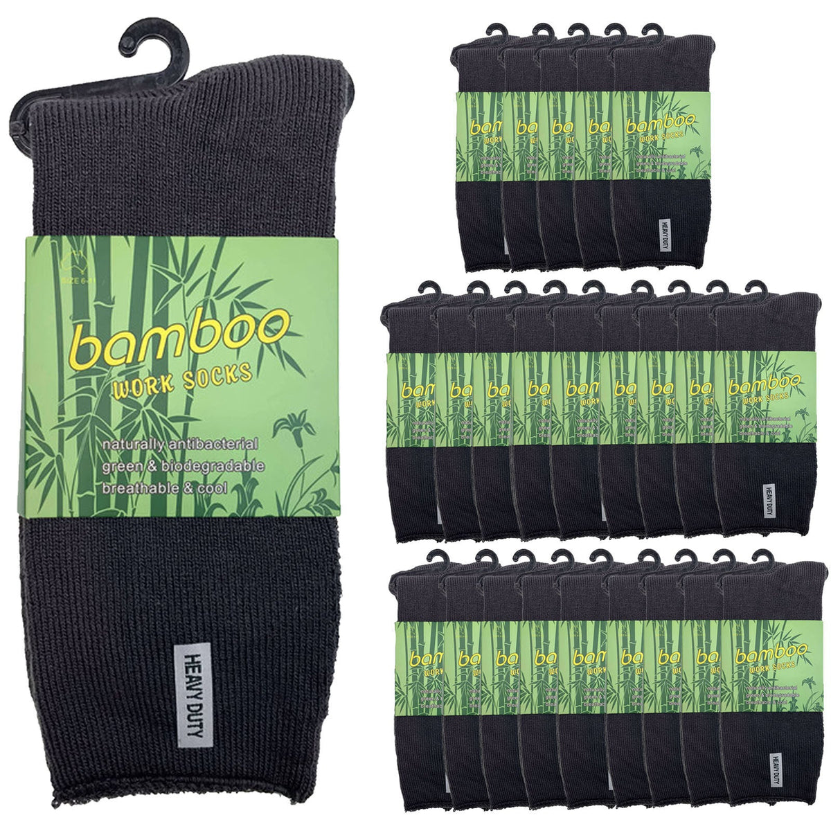 24 Pairs PREMIUM BAMBOO SOCKS Mens Heavy Duty Thick Work Socks Cushion BULK - Charcoal Grey