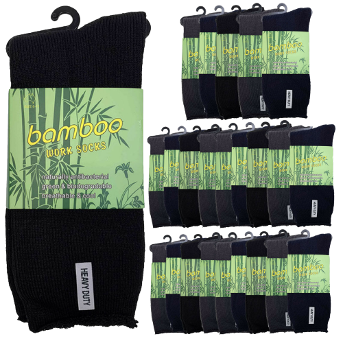 24 Pairs PREMIUM BAMBOO SOCKS Mens Heavy Duty Thick Work Socks Cushion BULK-0