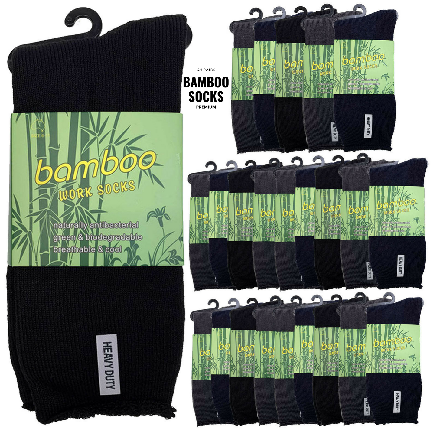 24 Pairs PREMIUM BAMBOO SOCKS Mens Heavy Duty Thick Work Socks Cushion BULK-1