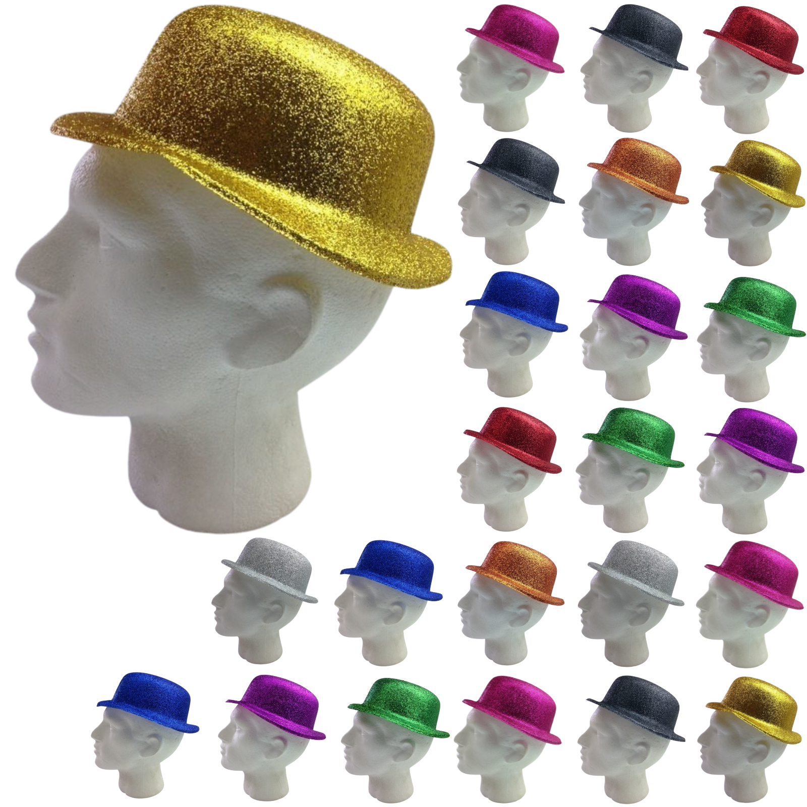 24x GLITTER BOWLER HAT Fancy Party Plastic Costume Cap Fun Dress Up Sparkle BULK-2