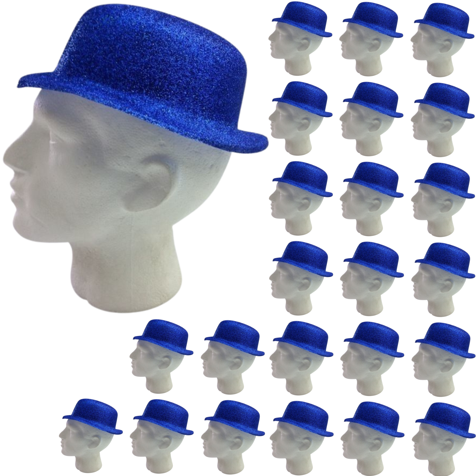 24x GLITTER BOWLER HAT Fancy Party Plastic Costume Cap Fun Dress Up Sparkle BULK-4