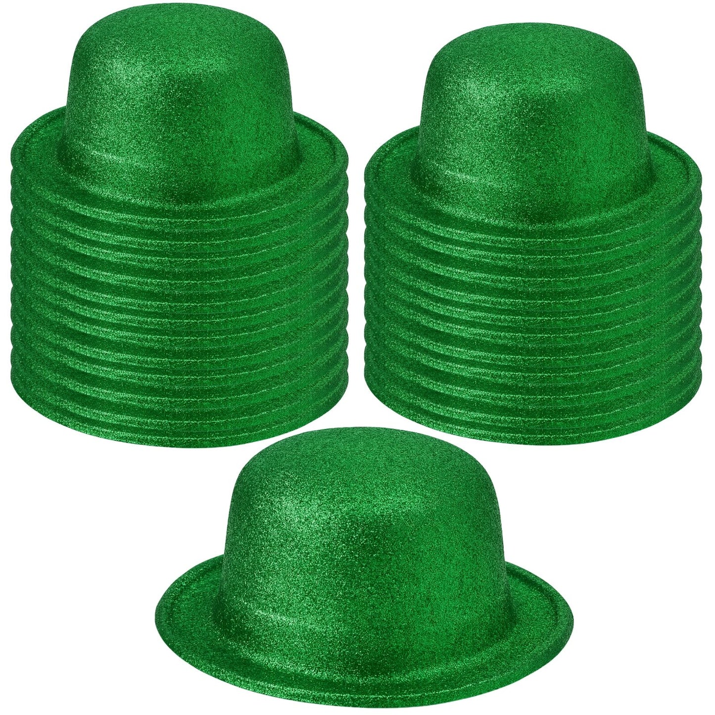 24x GLITTER BOWLER HAT Fancy Party Plastic Costume Cap Fun Dress Up Sparkle BULK - Green