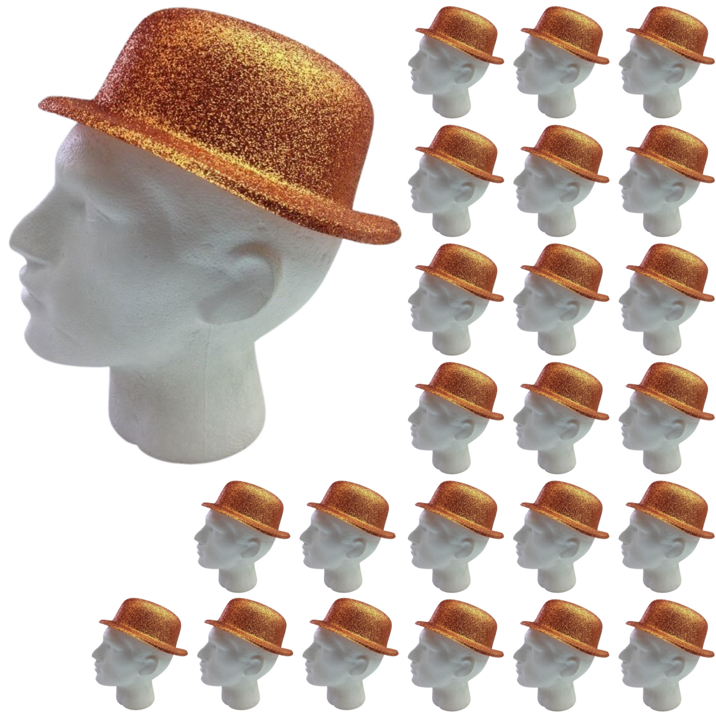 24x GLITTER BOWLER HAT Fancy Party Plastic Costume Cap Fun Dress Up Sparkle BULK-8