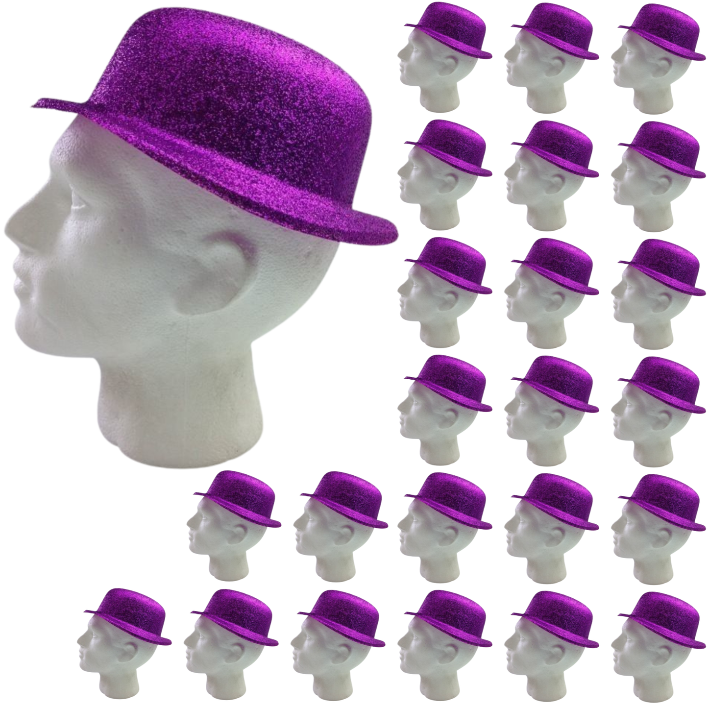 24x GLITTER BOWLER HAT Fancy Party Plastic Costume Cap Fun Dress Up Sparkle BULK-9