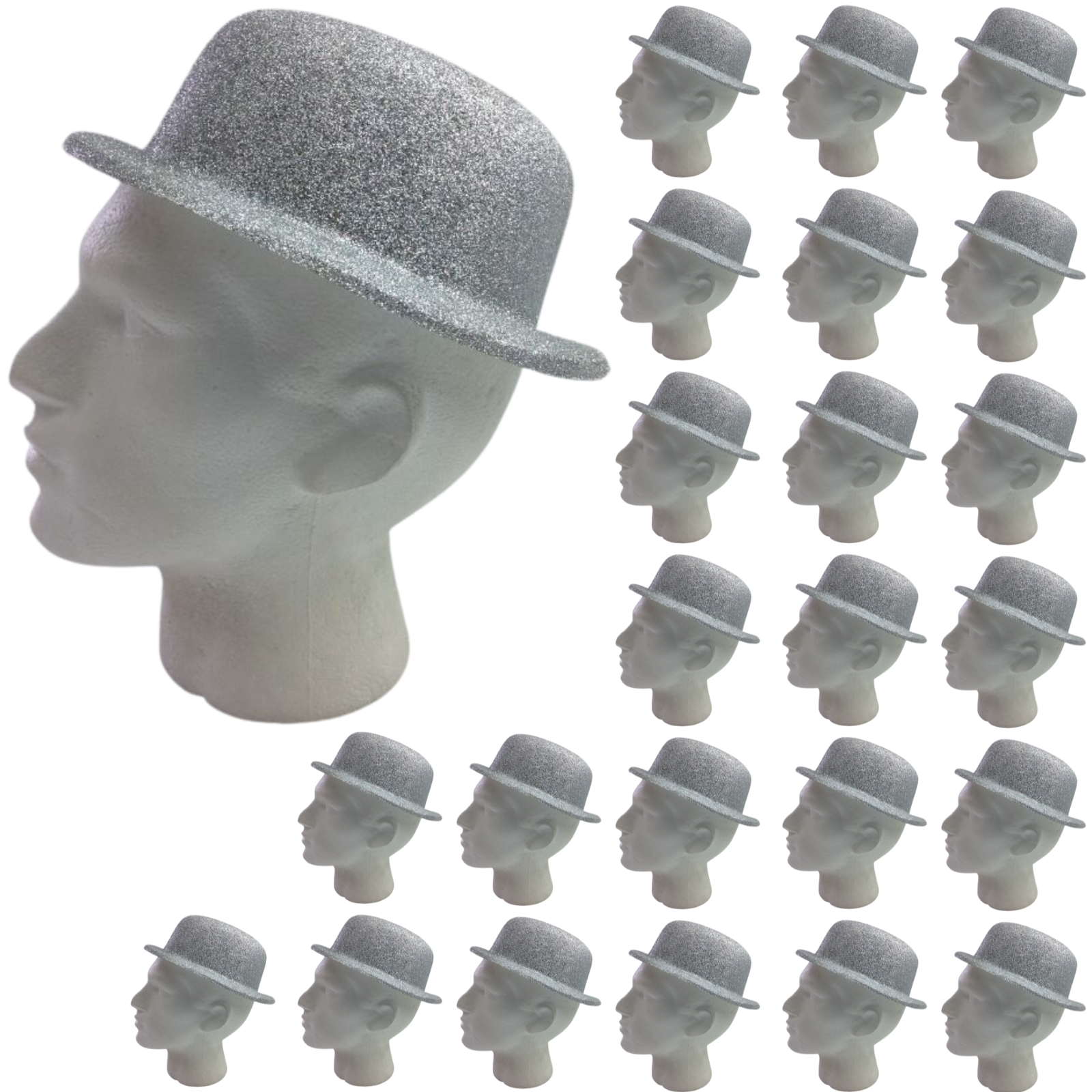 24x GLITTER BOWLER HAT Fancy Party Plastic Costume Cap Fun Dress Up Sparkle BULK-11