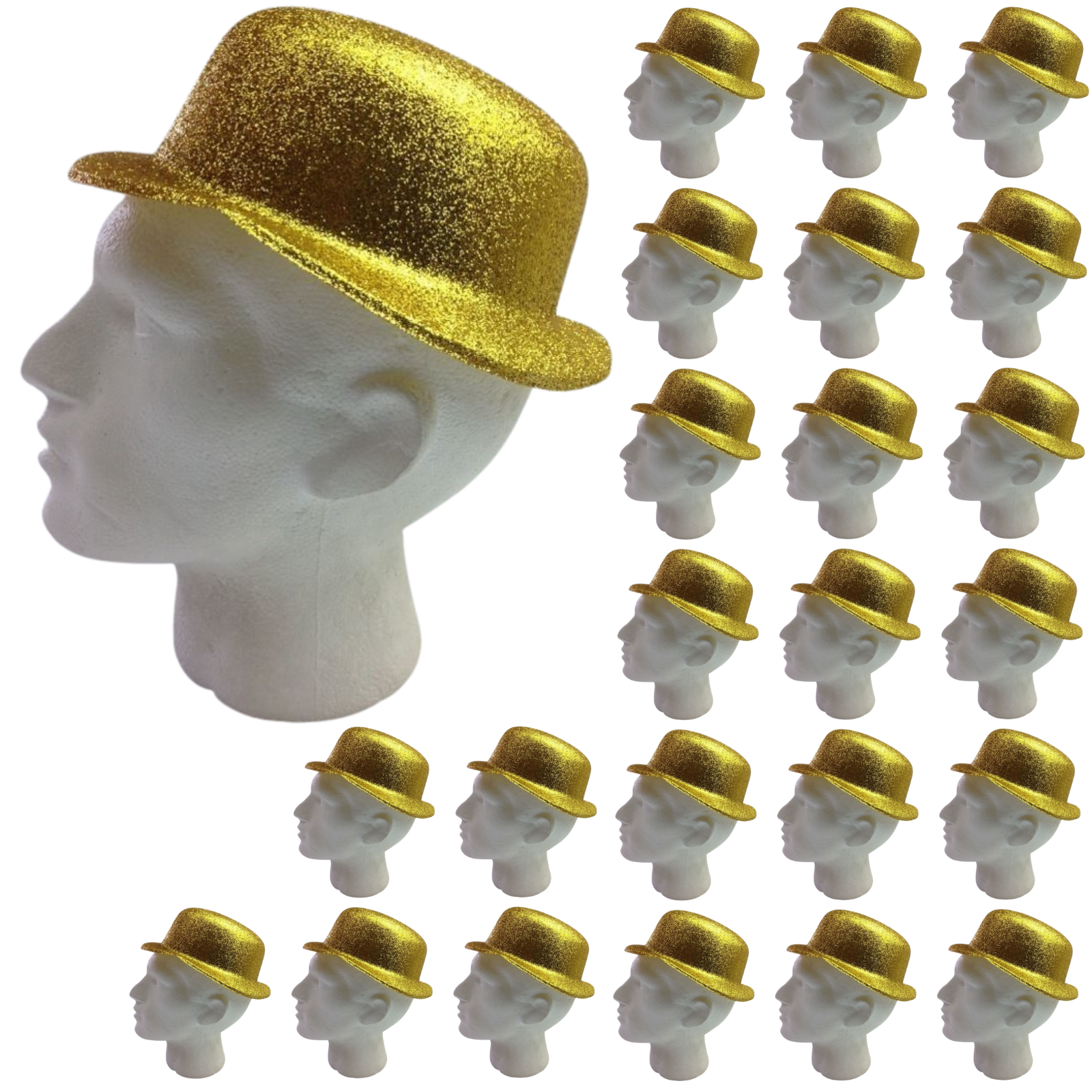 24x GLITTER BOWLER HAT Fancy Party Plastic Costume Cap Fun Dress Up Sparkle BULK-12