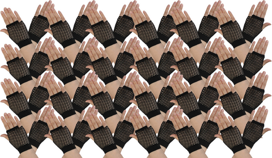 24 Pair Fishnet Gloves Fingerless Wrist Length 70s 80s Costume Party - Black-0