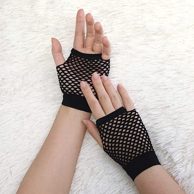 24 Pair Fishnet Gloves Fingerless Wrist Length 70s 80s Costume Party - Black-2