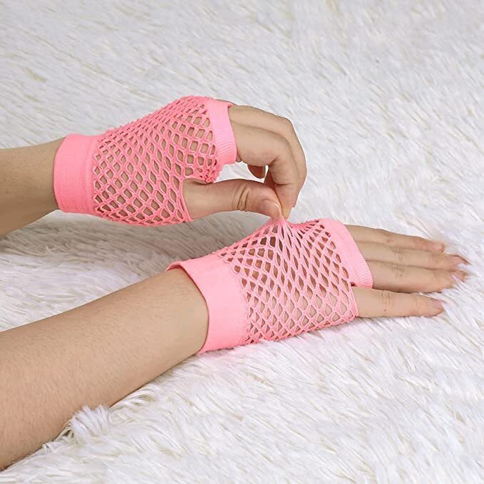 24 Pair Fishnet Gloves Fingerless Wrist Length 70s 80s Costume Party Light Pink-1