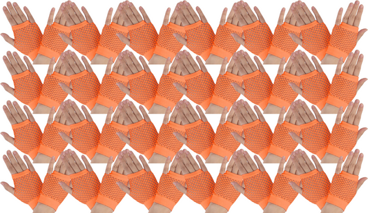 24 Pair Fishnet Gloves Fingerless Wrist Length 70s 80s Costume Party - Orange-0