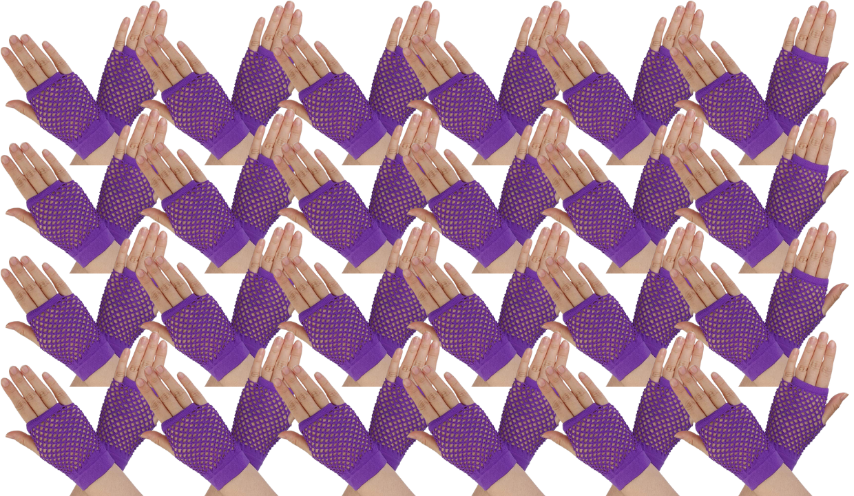 24 Pair Fishnet Gloves Fingerless Wrist Length 70s 80s Costume Party - Purple-1