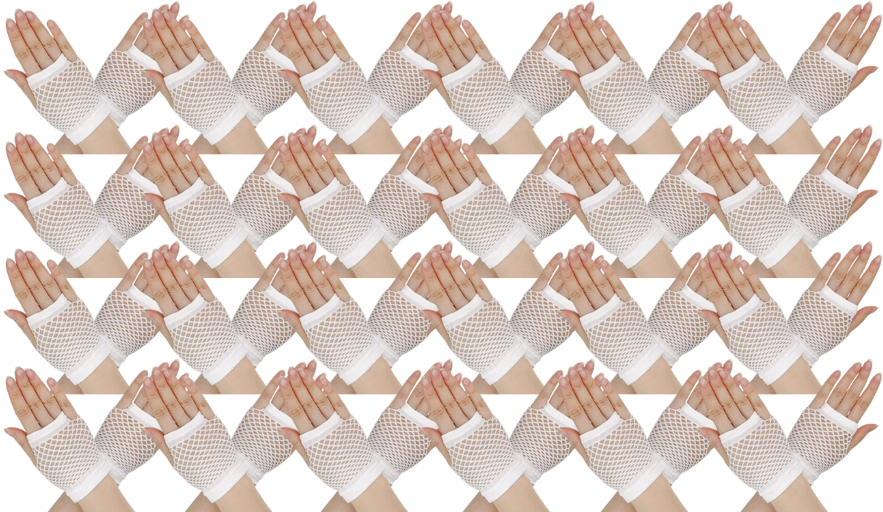24 Pair Fishnet Gloves Fingerless Wrist Length 70s 80s Costume Party - White-0