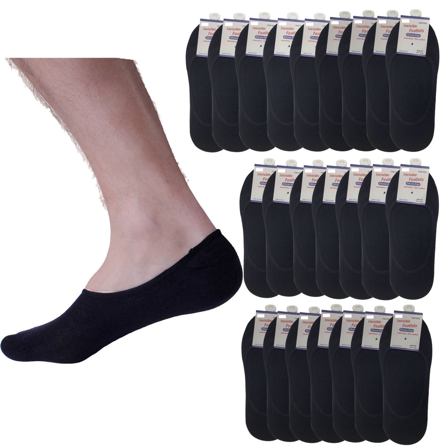 24x NO SHOW COTTON SOCKS Non Slip Heel Grip Low Cut Invisible Footlet Seamless-5