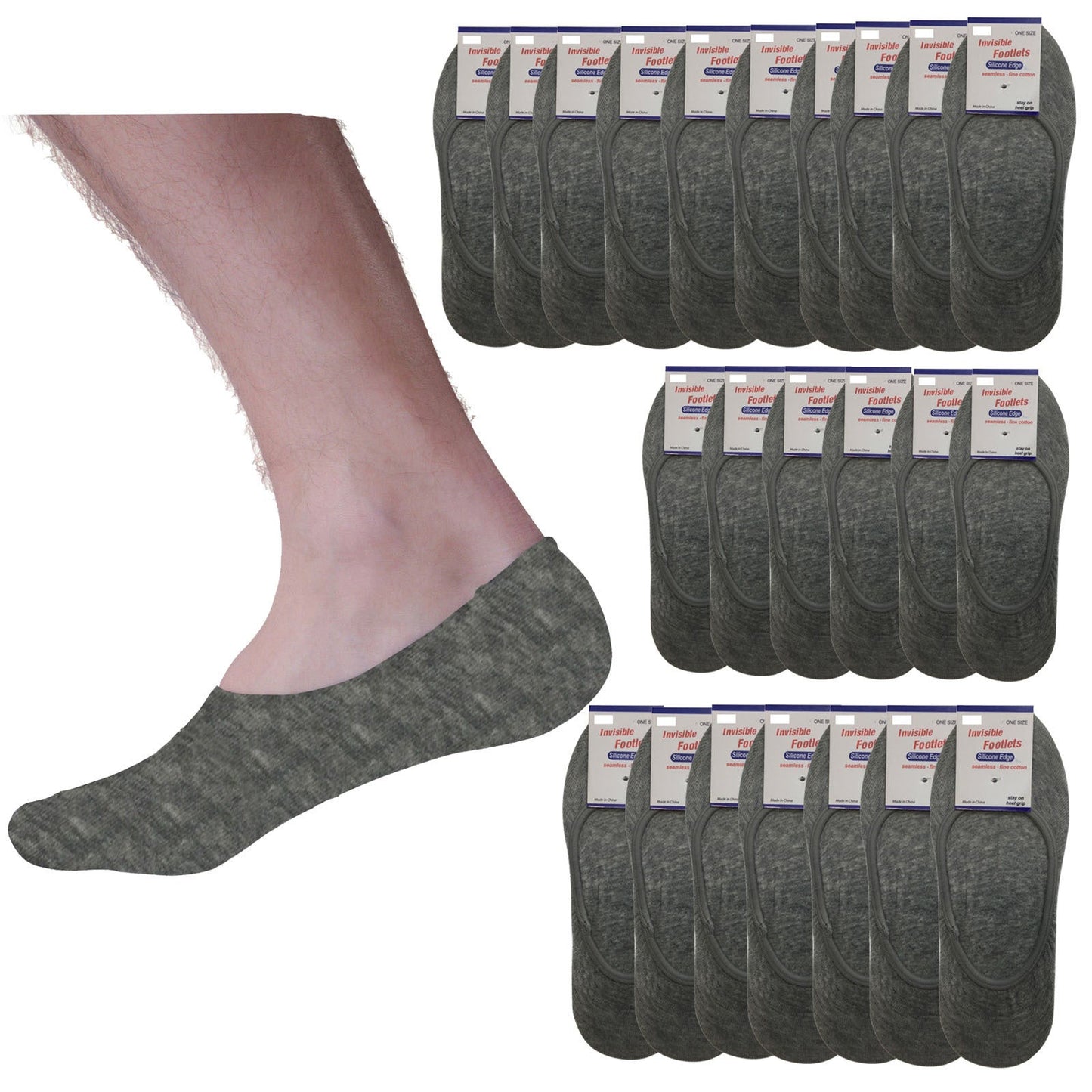 24x NO SHOW COTTON SOCKS Non Slip Heel Grip Low Cut Invisible Footlet Seamless-7