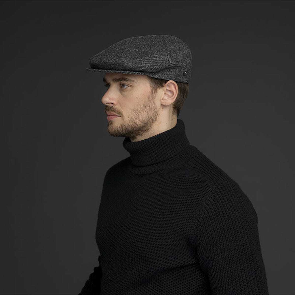 Bailey Mens Lord Wool Twill Ivy Flat Cap Hat Made In Italy - Charcoal-3