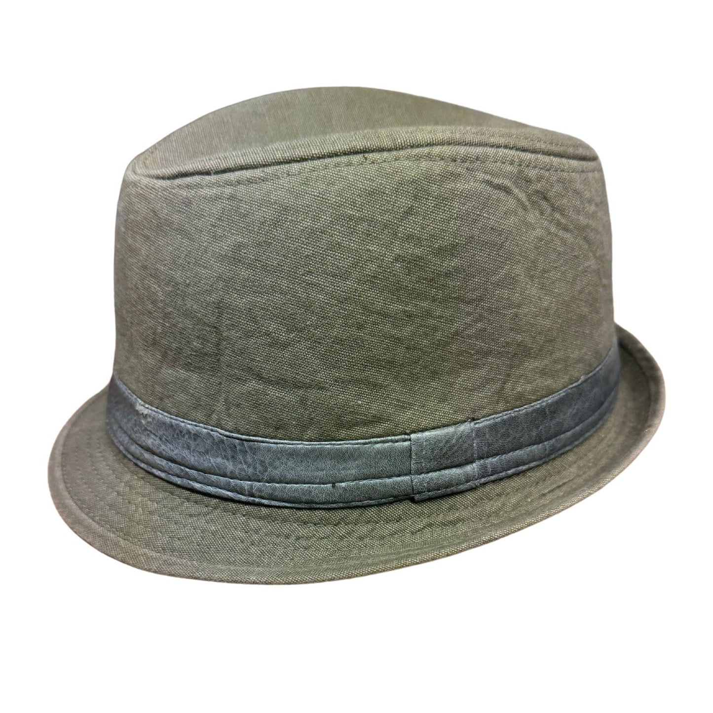Avenel Washed Canvas Trilby Hat with Leather Look Trim - Khaki-0