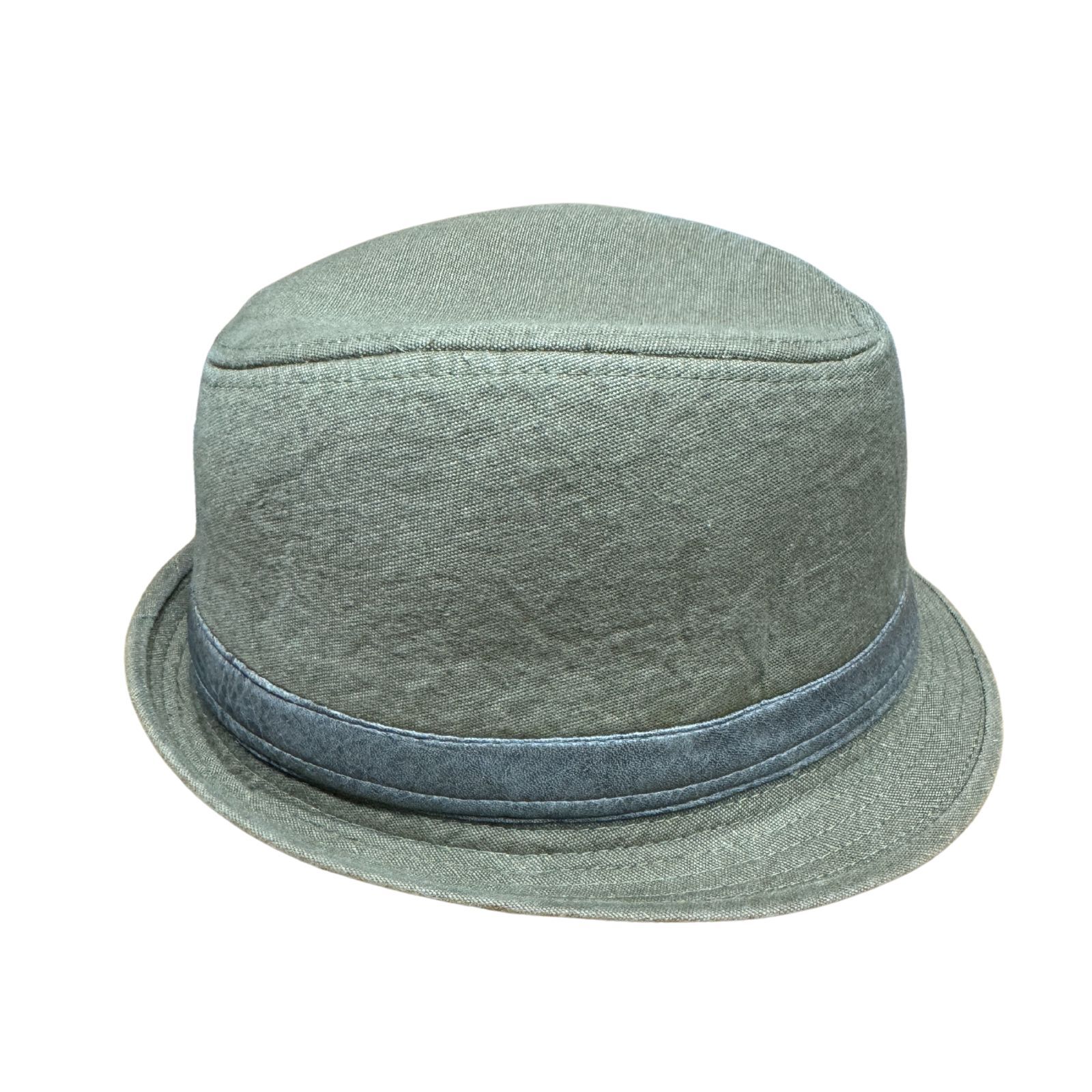 Avenel Washed Canvas Trilby Hat with Leather Look Trim - Khaki-3