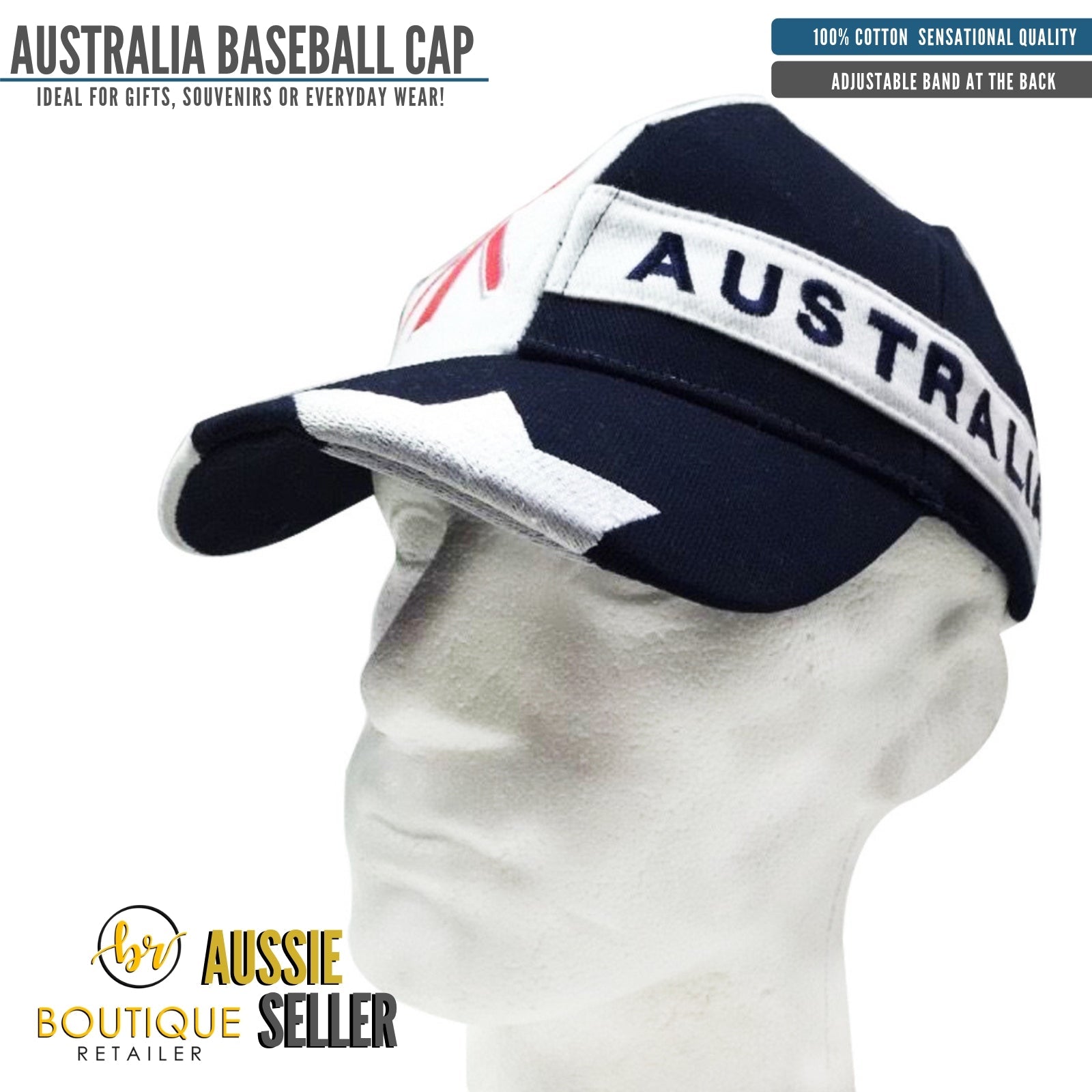 Australia Flag Baseball Cap Hat Summer Aussie Day Souvenir Gift 100% COTTON-1