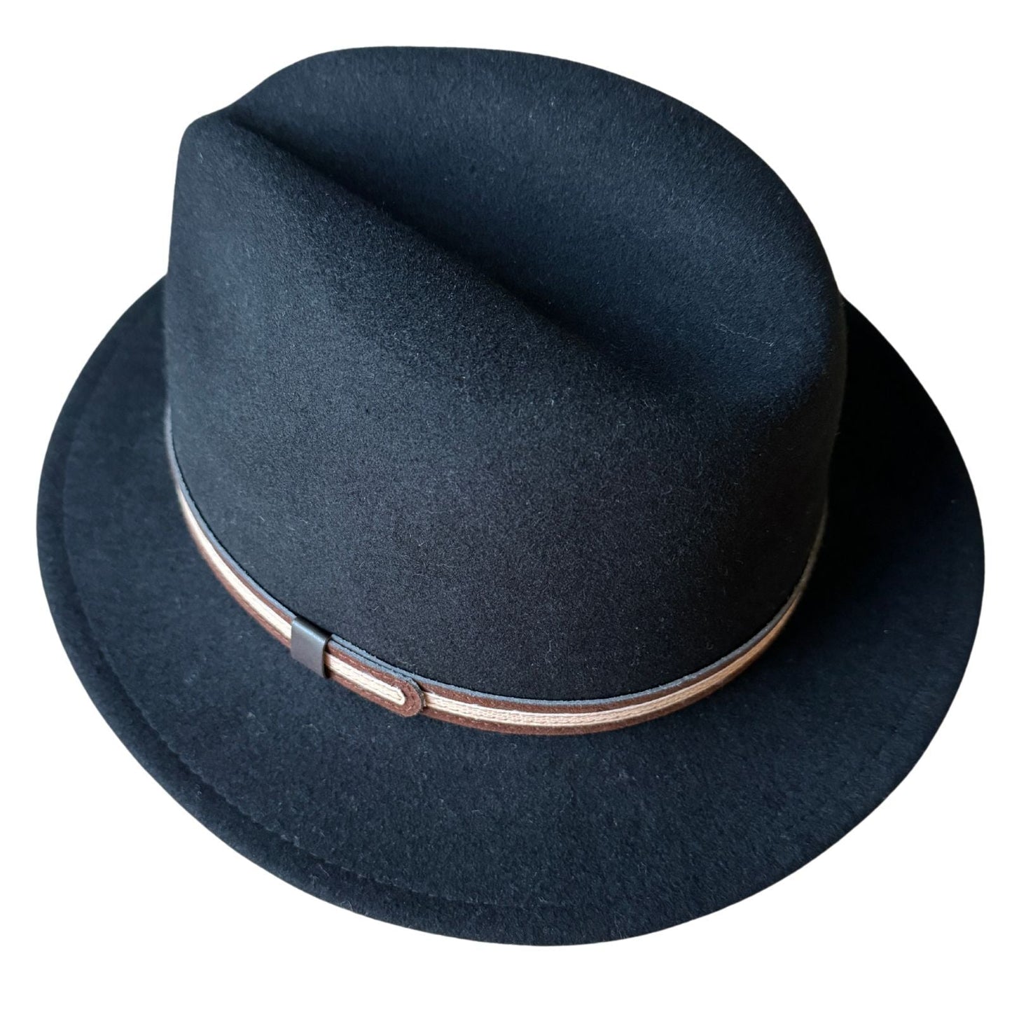 Mens 100% Wool Casual Felt Safari Hat with Two Tone Leather Look Trim in Black-3