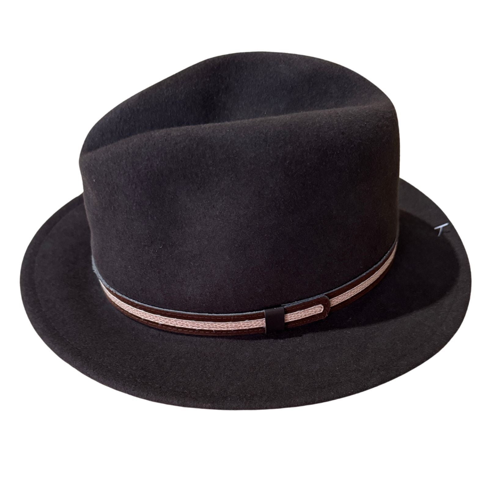 Mens 100% Wool Casual Felt Safari Hat with Two Tone Leather Look Trim in Brown-0