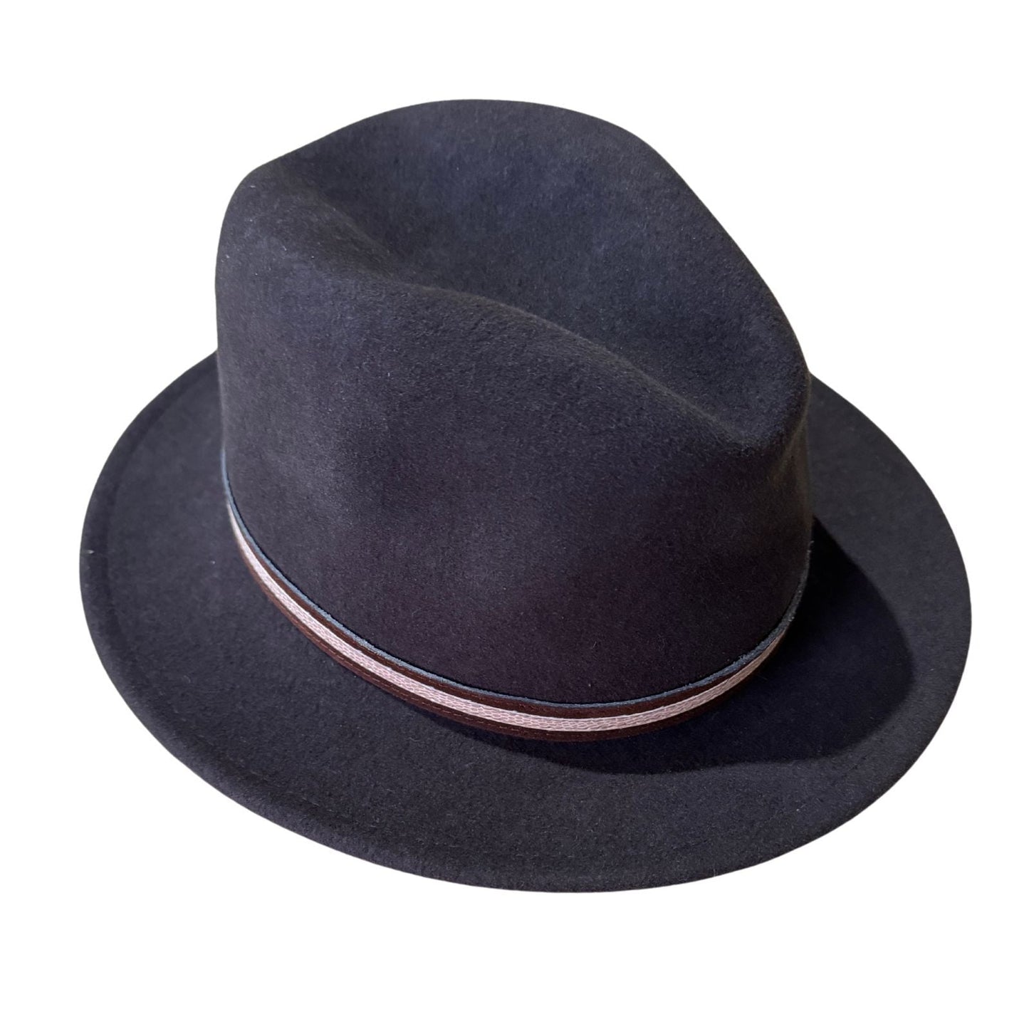 Mens 100% Wool Casual Felt Safari Hat with Two Tone Leather Look Trim in Brown-3