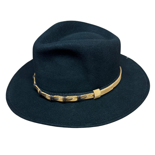 100% Wool Felt Western Cowboy Hat with Leather/Hessian Trim in Black-0