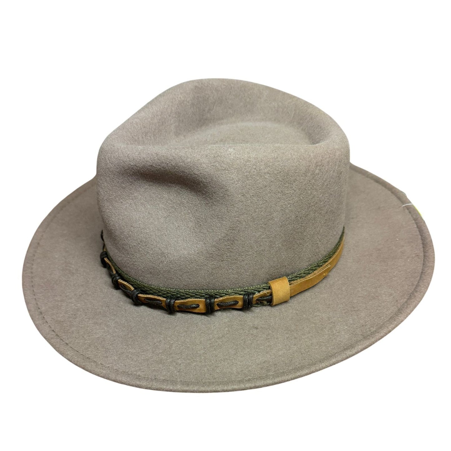 100% Wool Felt Western Cowboy Hat with Leather/Hessian Trim in Khaki-1