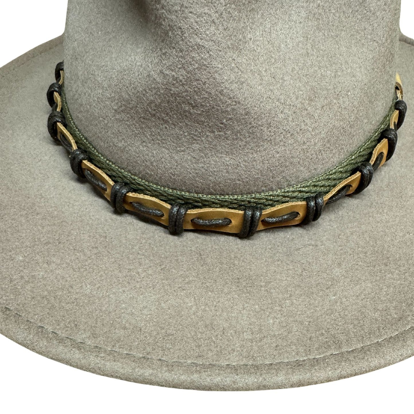 100% Wool Felt Western Cowboy Hat with Leather/Hessian Trim in Khaki-4