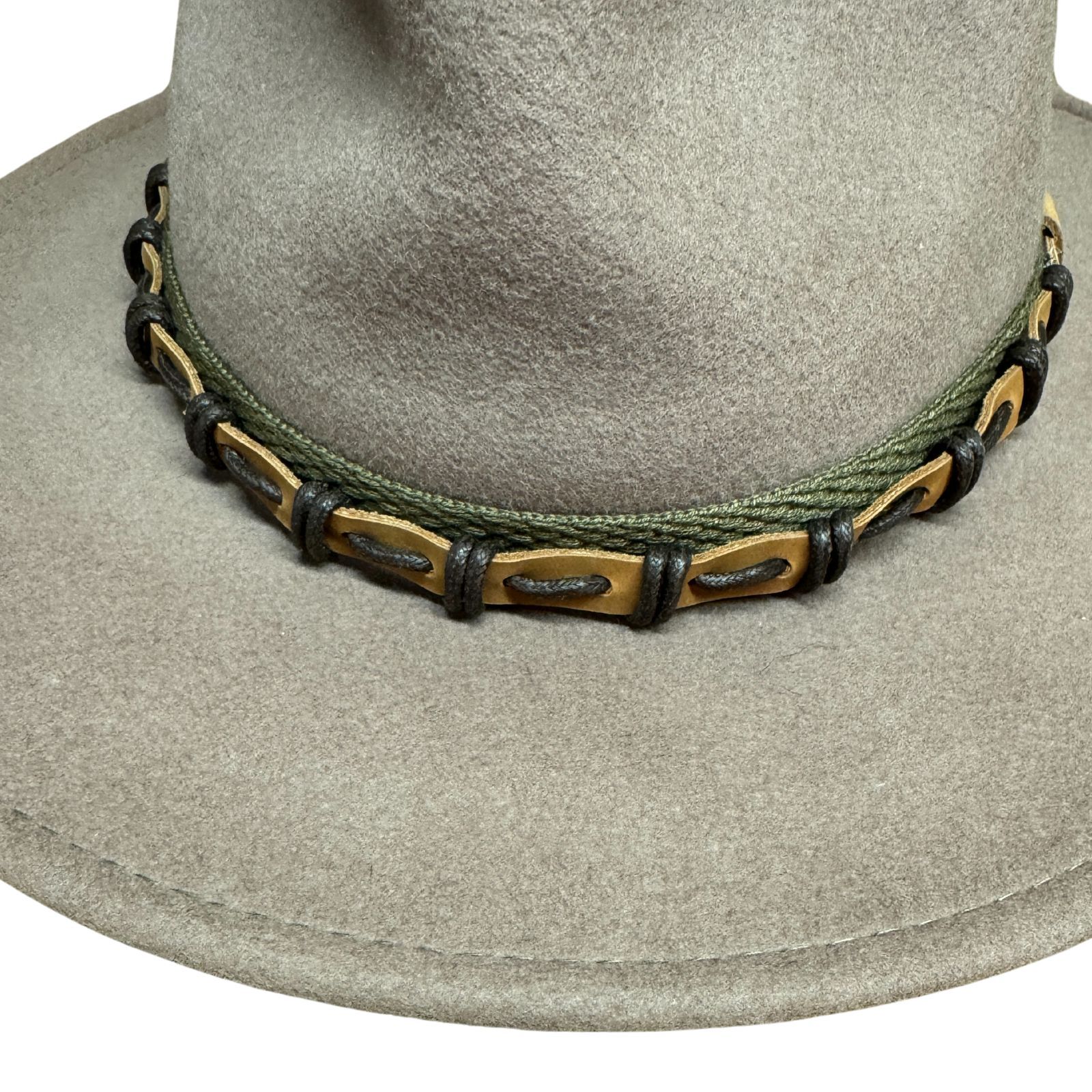 100% Wool Felt Western Cowboy Hat with Leather/Hessian Trim in Khaki-4