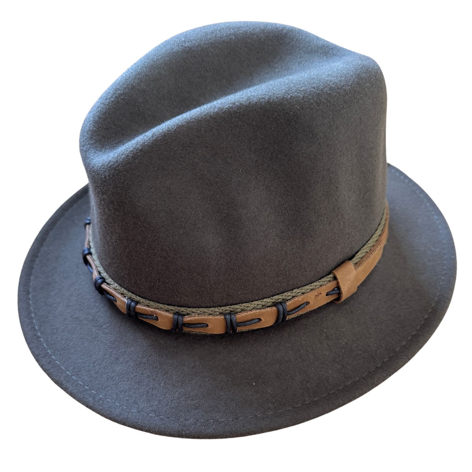 Avenel Mens Wool Felt Safari Hat w/ Hessian & Leather Look Trim - Brown-0