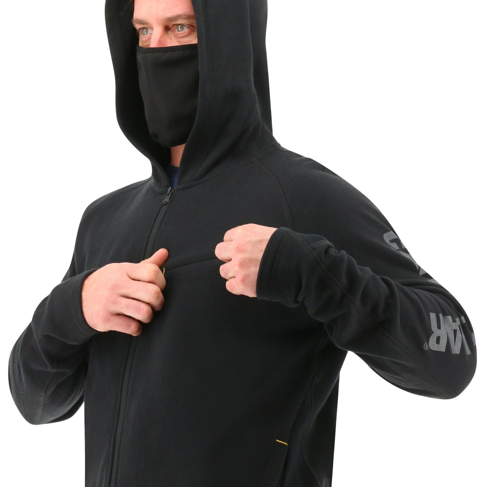 Caterpillar Mens ViralOff Hooded Sweatshirt Hoodie w Face Mask Covering - Black-4