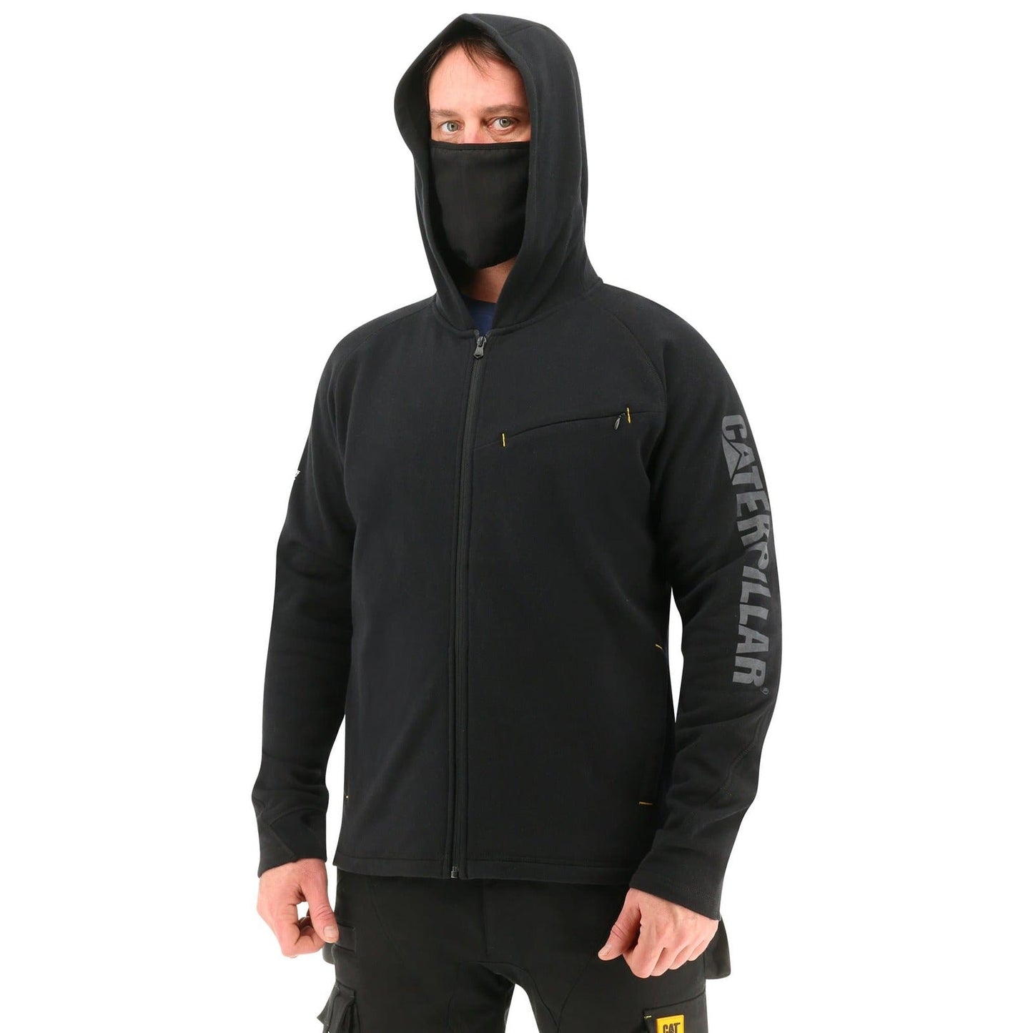 Caterpillar Mens ViralOff Hooded Sweatshirt Hoodie w Face Mask Covering - Black-1