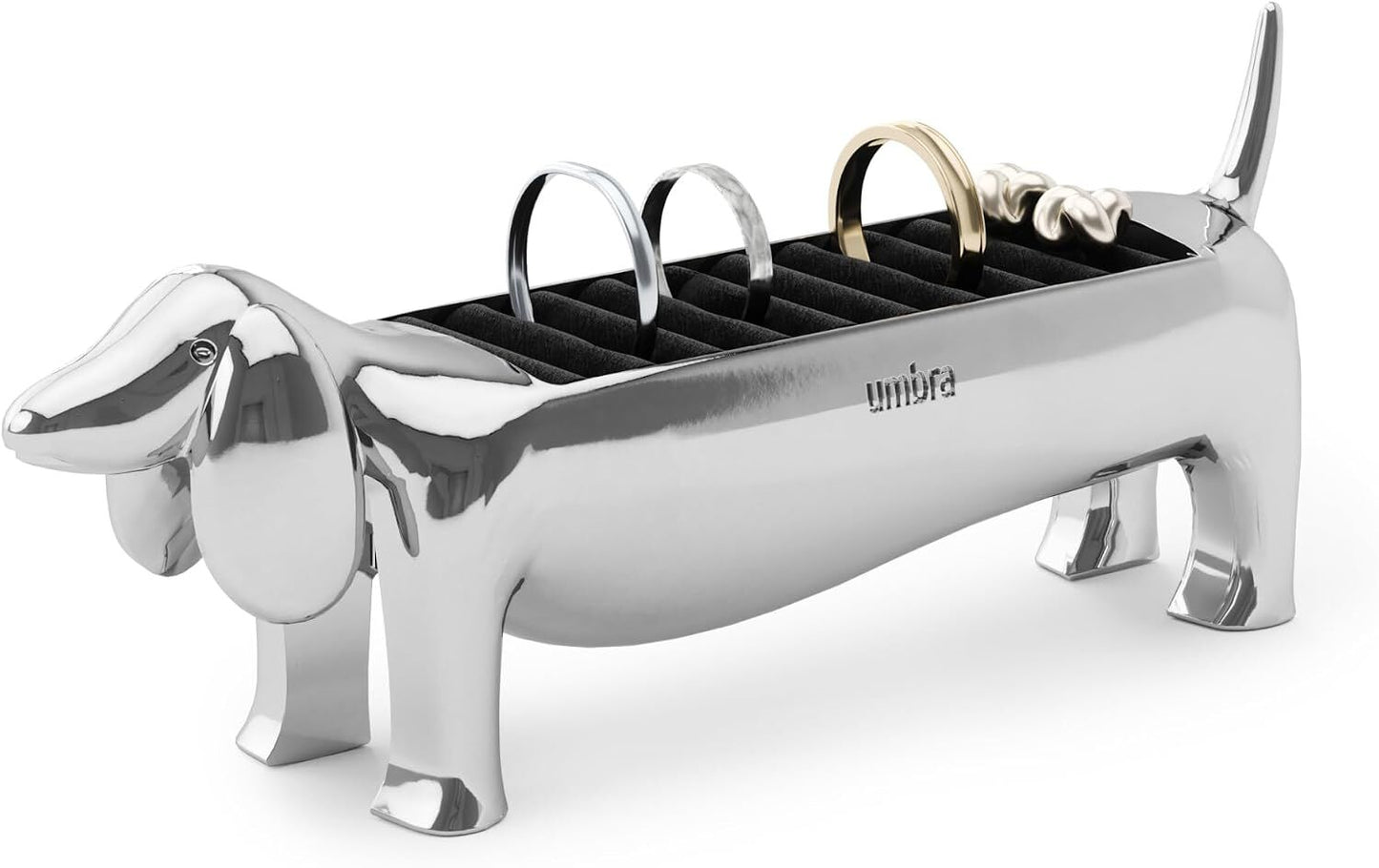 Umbra Dachsie Dog Ring Jewelry Holder Gift for Weiner Doxie Lover (14x4x6cm) in Chrome