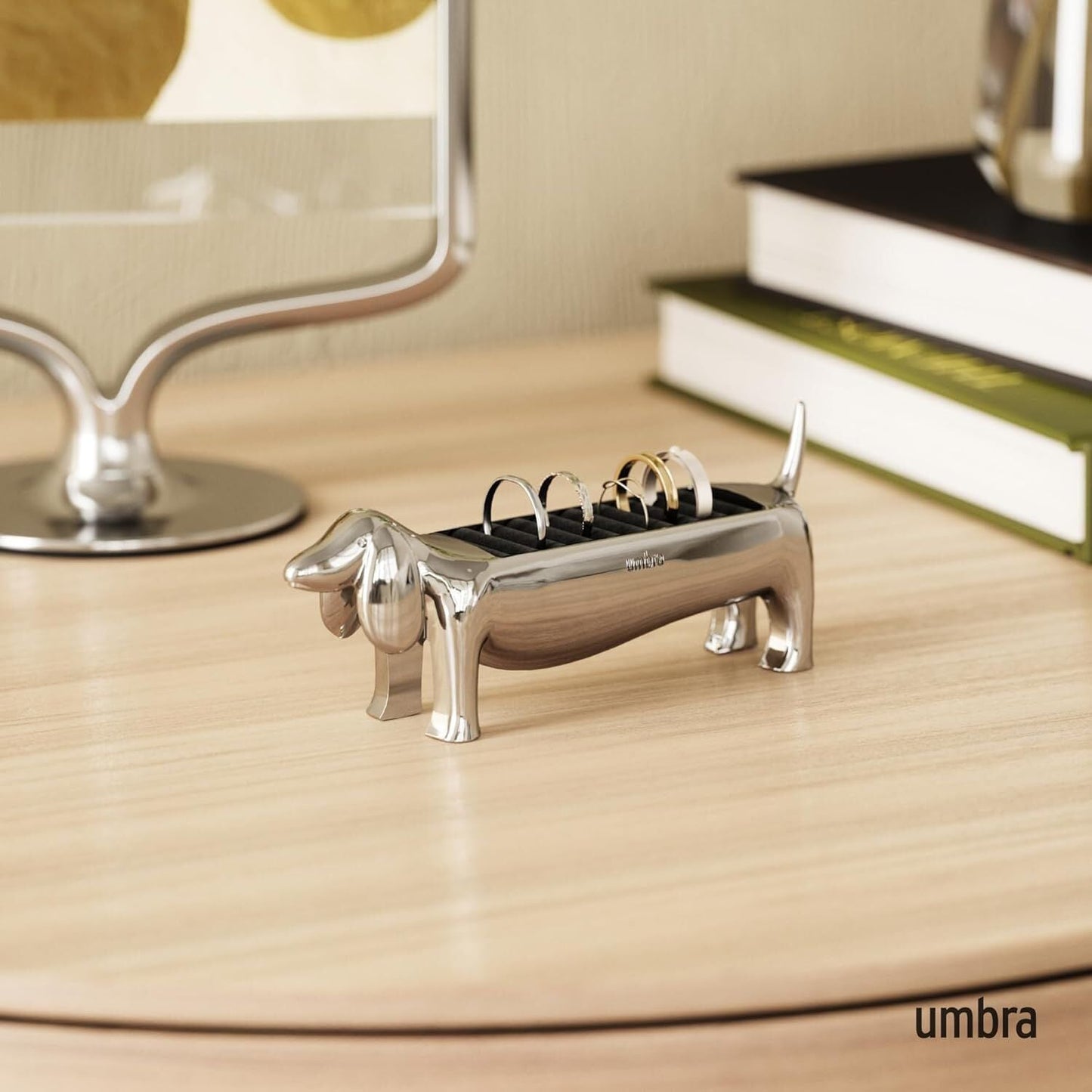 Umbra Dachsie Dog Ring Jewelry Holder Gift for Weiner Doxie Lover (14x4x6cm) in Chrome