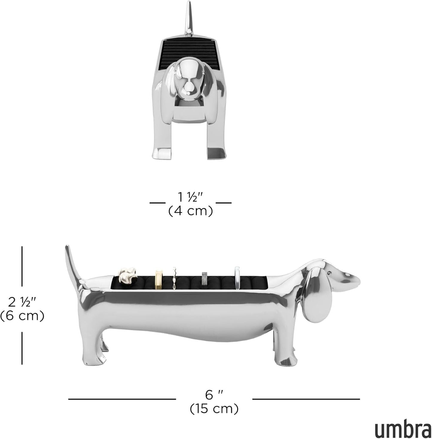 Umbra Dachsie Dog Ring Jewelry Holder Gift for Weiner Doxie Lover (14x4x6cm) in Chrome