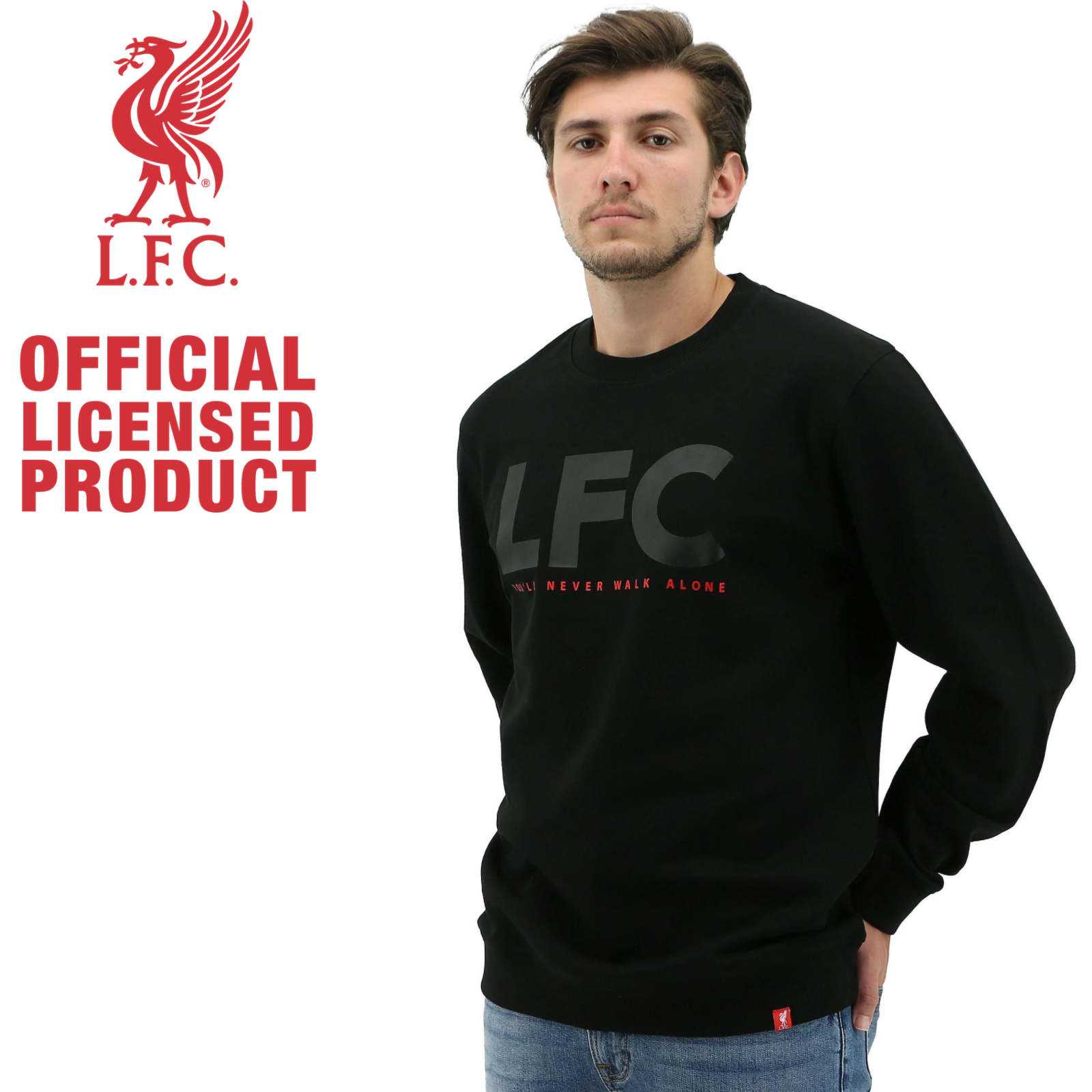 Liverpool FC Mens Crew Jumper Sweatshirt Winter Warm Soccer Football LFC - Black-1