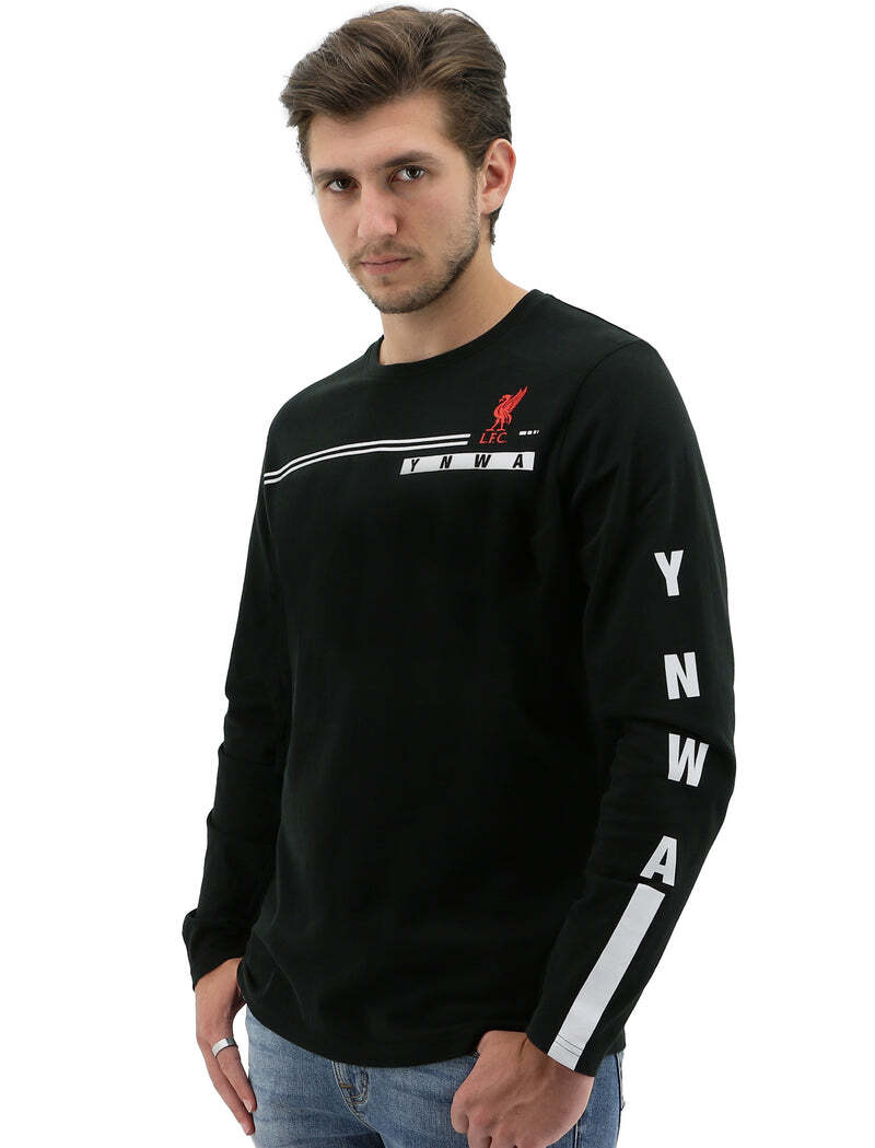 Liverpool FC Mens Long Sleeve Crew T Shirt Tee Top Soccer Football YNWA - Black-6