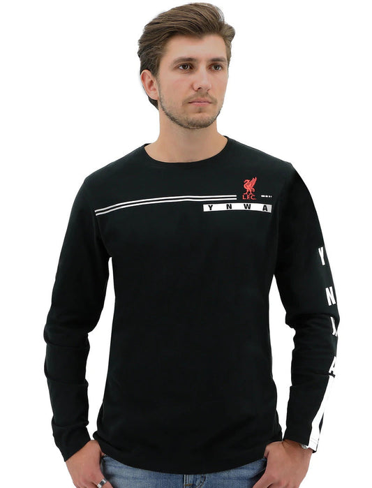 Liverpool FC Mens Long Sleeve Crew T Shirt Tee Top Soccer Football YNWA - Black-0