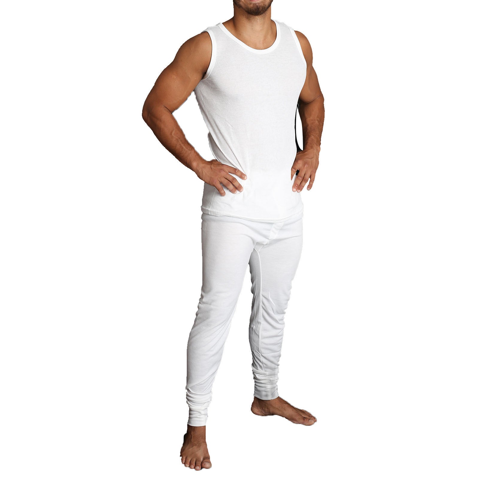 2pcs Set Mens Merino Wool Blend Thermal Singlet Top & Pants Underwear Thermals-5
