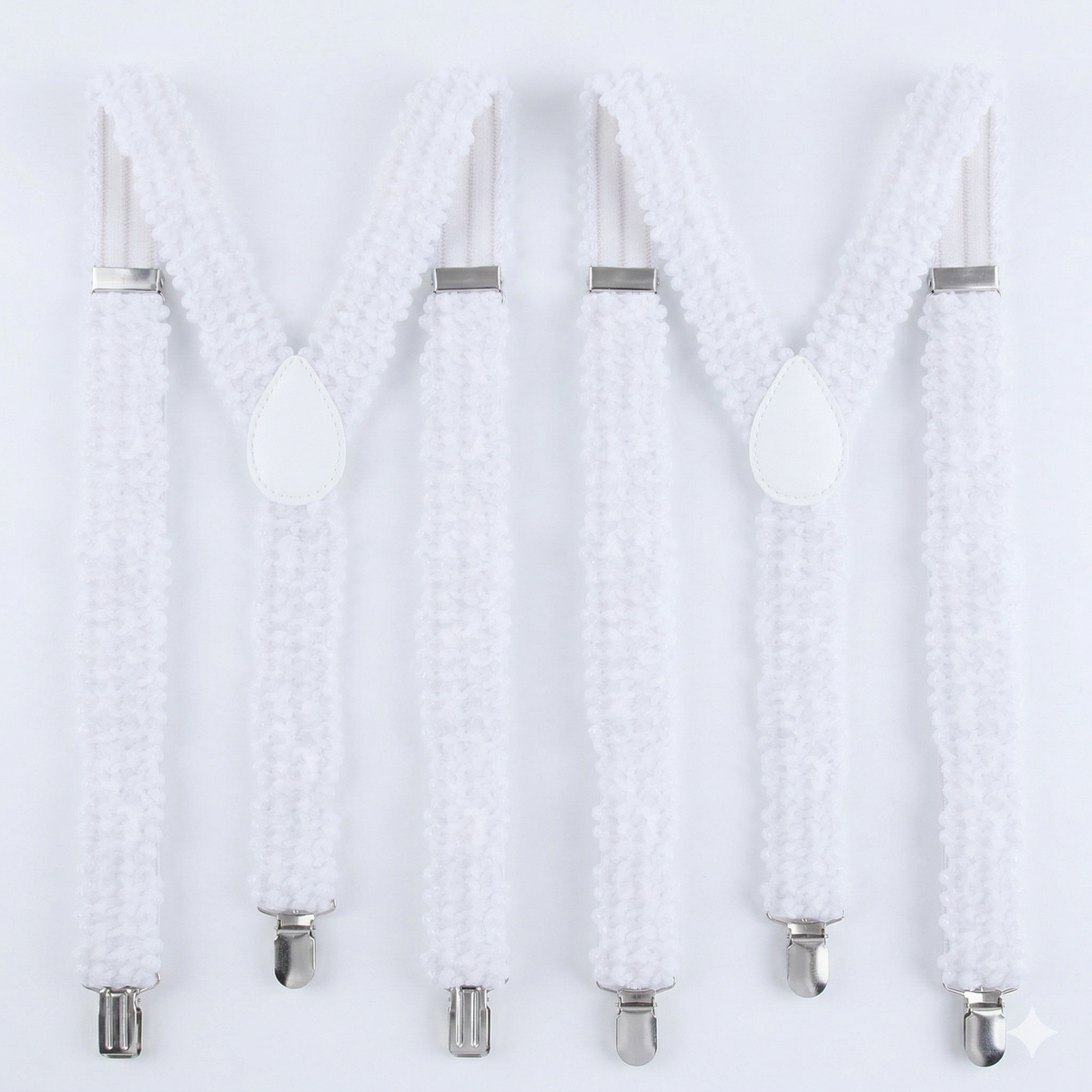 2x Mens Suspenders Braces Adjustable Strong Clip On Elastic Formal Wedding Slim - White (Sequin)