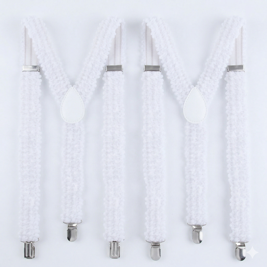 2x Mens Suspenders Braces Adjustable Strong Clip On Elastic Formal Wedding Slim - White (Sequin)