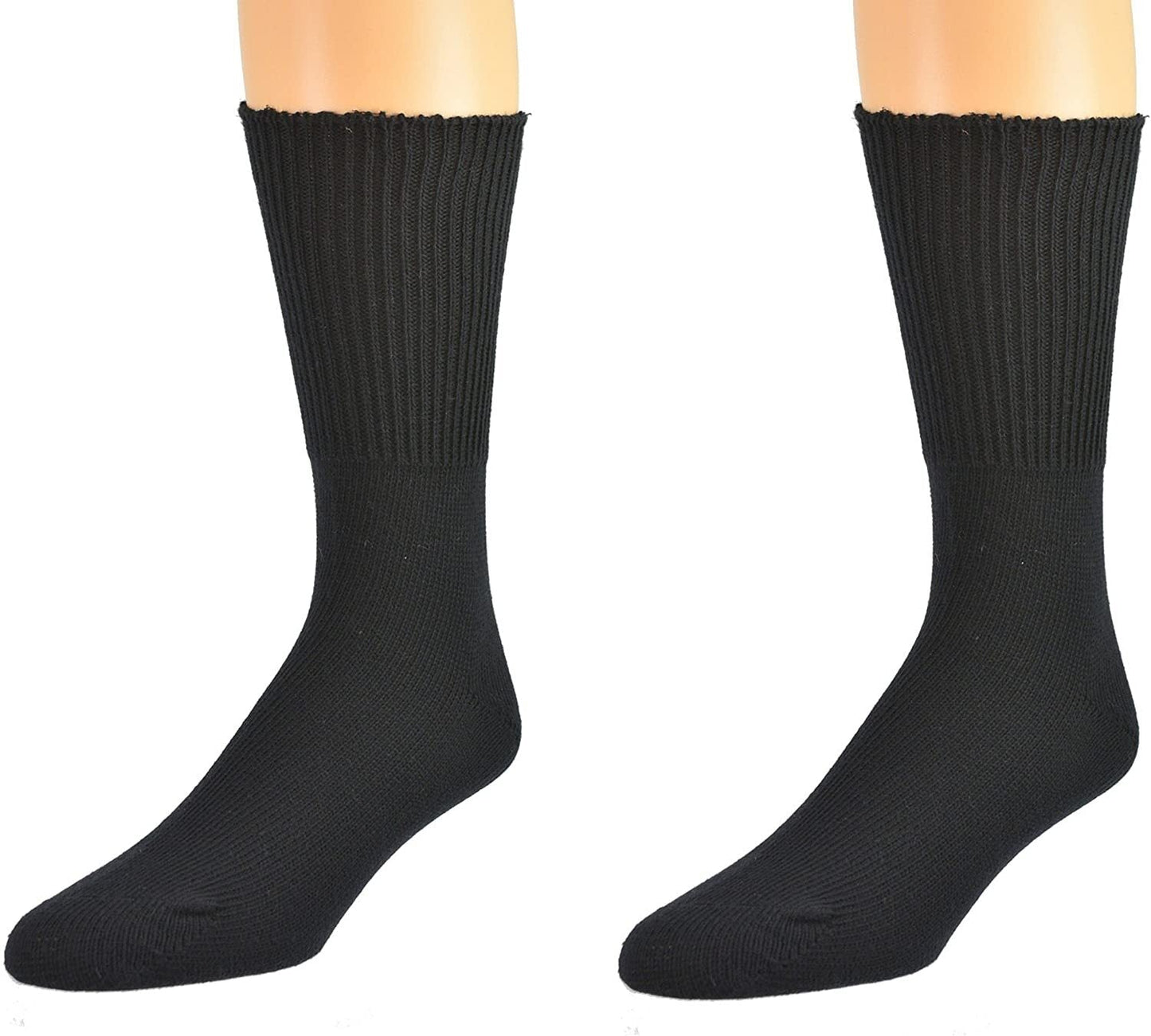 2 Pairs DIABETIC BAMBOO Socks Work Socks Medical Loose Top Crew Cushion BLACK-2