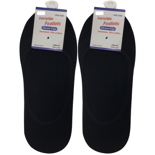 2x NO SHOW COTTON SOCKS Non Slip Heel Grip Low Cut Invisible Footlet Seamless - Black