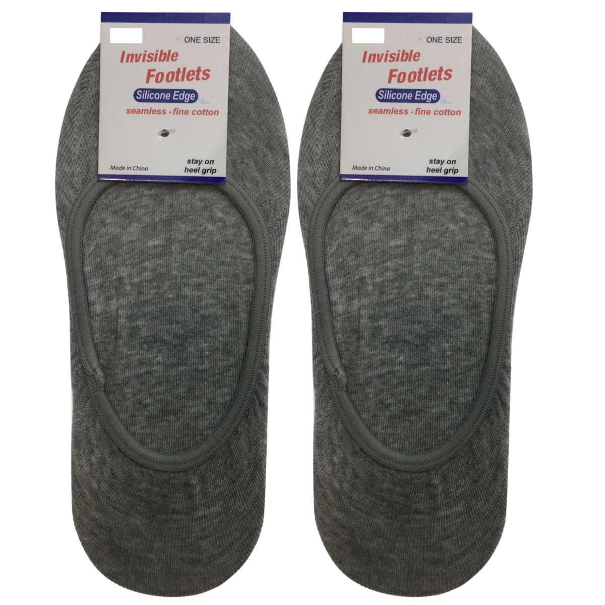 2x NO SHOW COTTON SOCKS Non Slip Heel Grip Low Cut Invisible Footlet Seamless - Grey