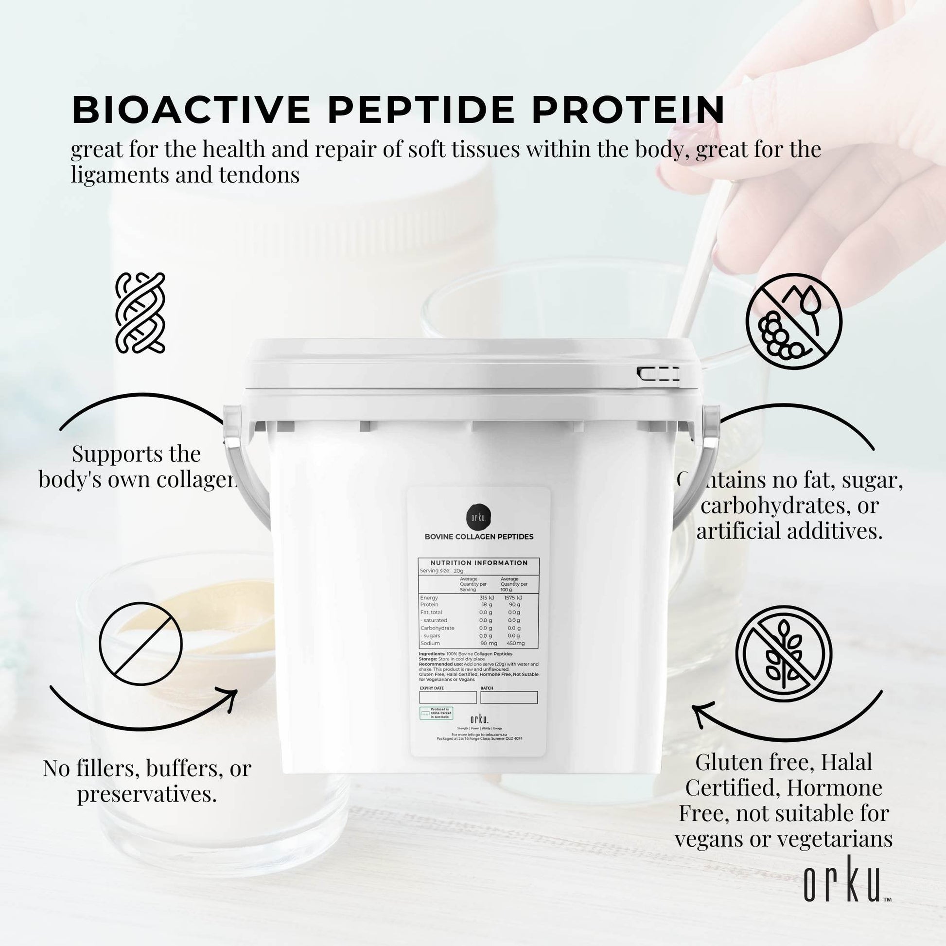 2.5Kg Collagen Powder Bucket - Bovine Protein Peptide Supplement Unflavoured-3