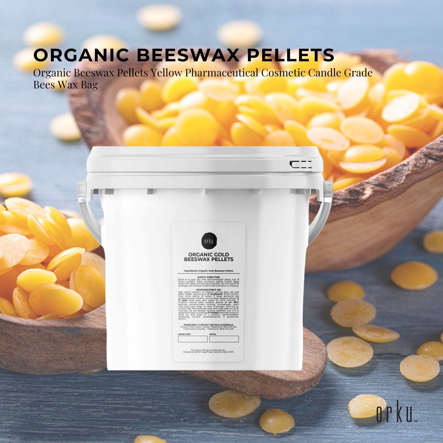 2.5Kg Orku Organic Beeswax Pellets Yellow Tub - Cosmetic Quality Pure Bees Wax-3