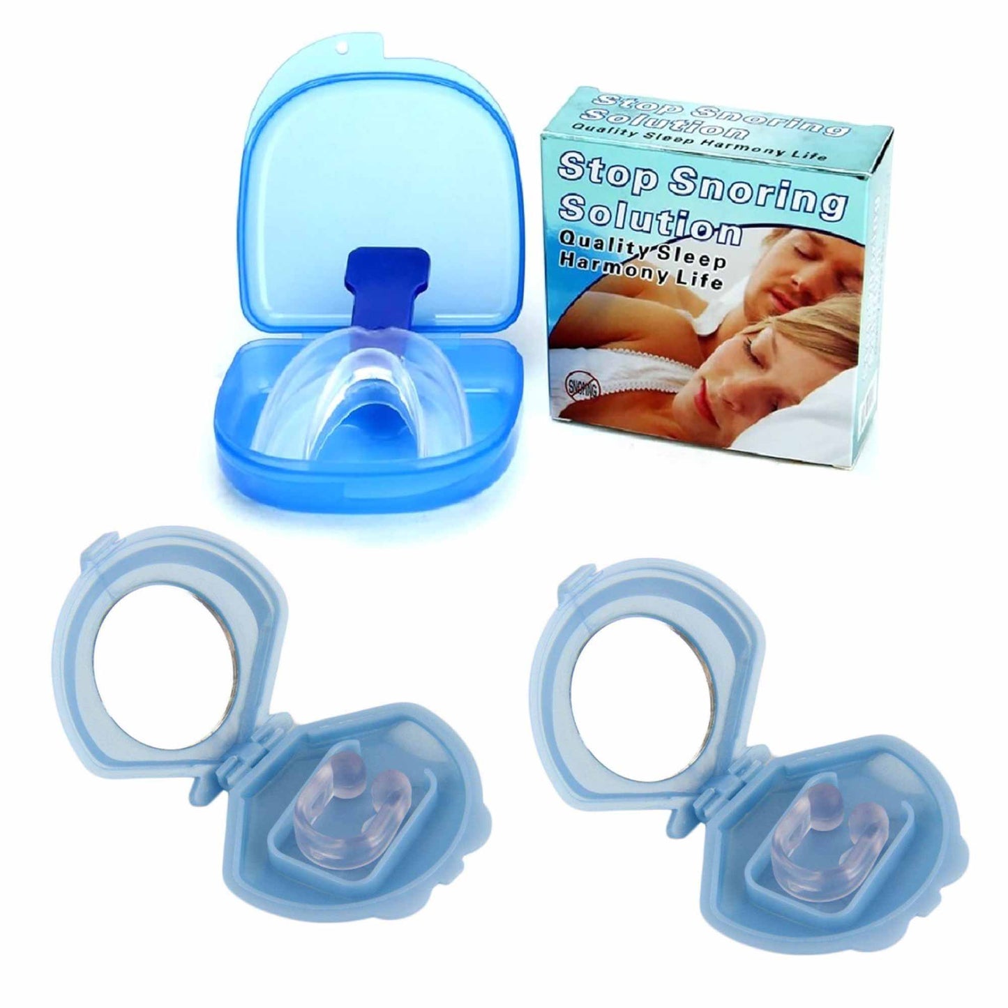 2x Mouthguard Mouthpiece + 2x Nose Clip Anti Snoring Aid Sleep Breathing Device-0