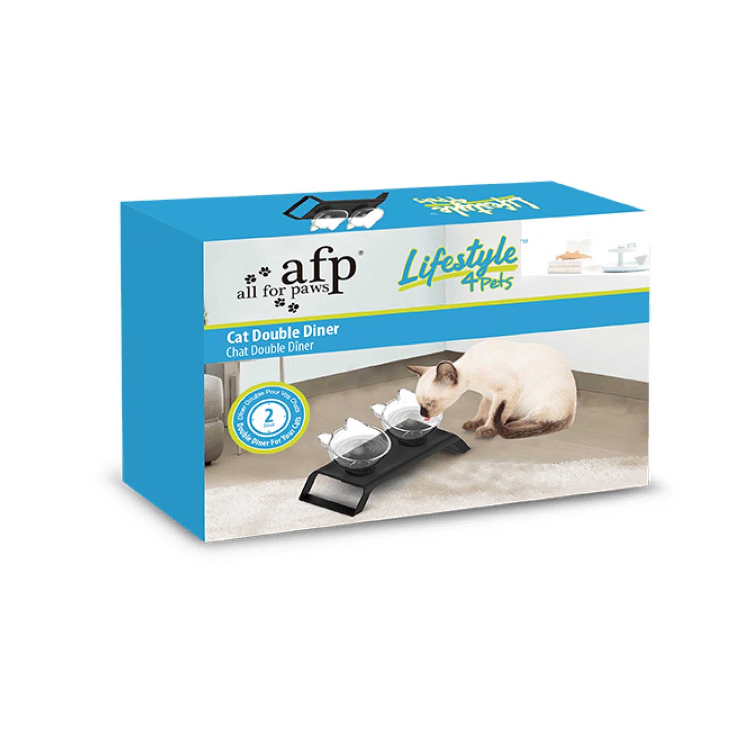 2x200ml Elevated Cat Bowl Stand - Double Dinner Pet Kitten Food Twin Feeder-1