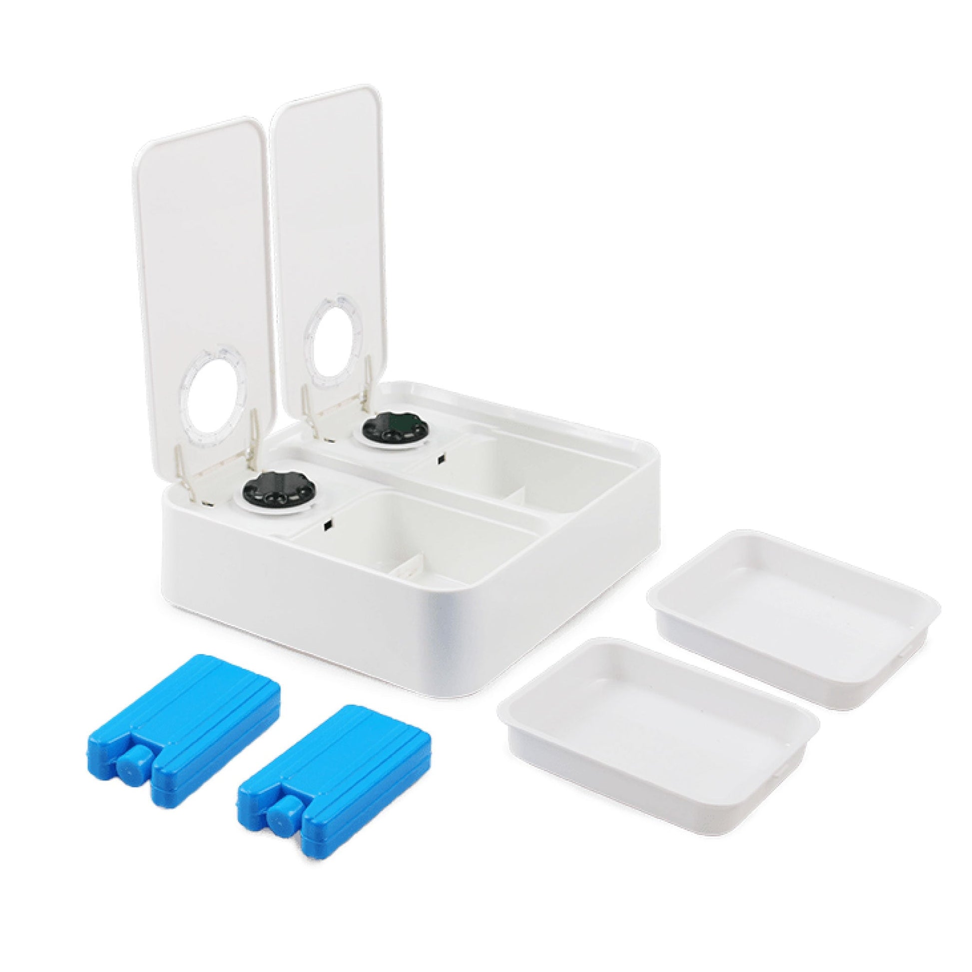 2x300ml Pet Double Timed Feeder - Dog Cat Puppy Kitten Mealtime Food Station-1